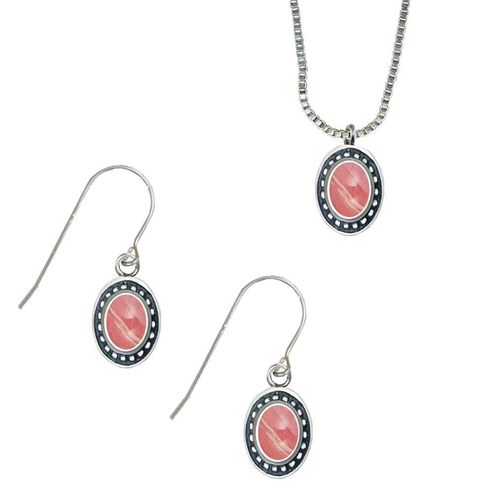 Sterling Silver Petite Necklace Earrings Set Rhodocrosite